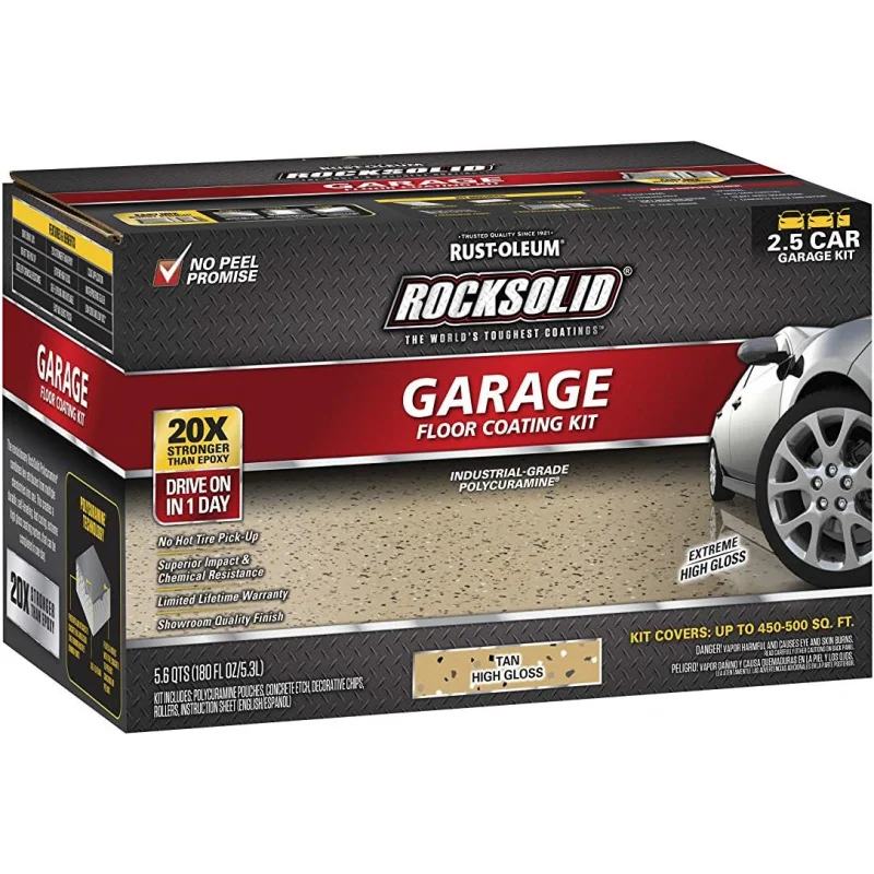 293515 Rocksolid Polycuramine Garage Floor Coating, 2.5 Car Kit, Tan, 180 Fl Oz (of 1)