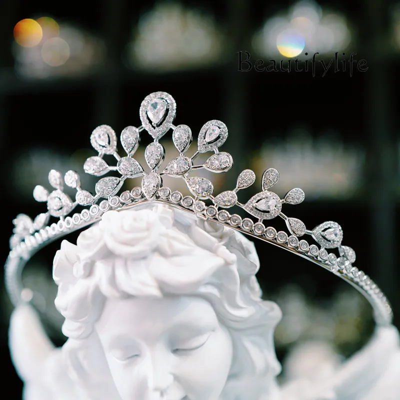 Sterling Silver High-Grade Princess Crown Headdress Bride Main Wedding Dress Crown Lady French Style