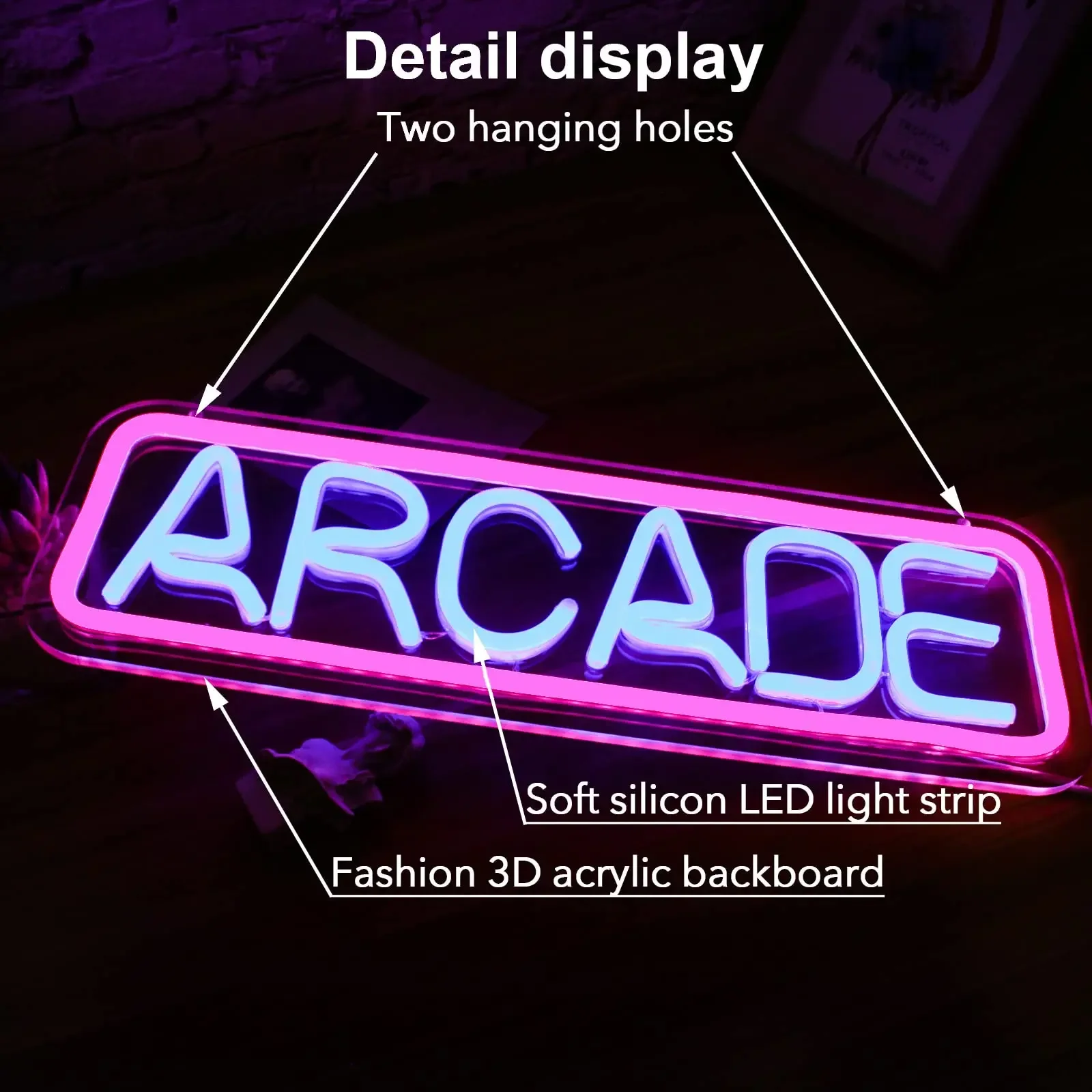 Arcade Neon Sign Dimmable Neon Light Led Words Arcade Signs Light Up Letters Neon Sign For Game Room Home Bar Pub Gift USB