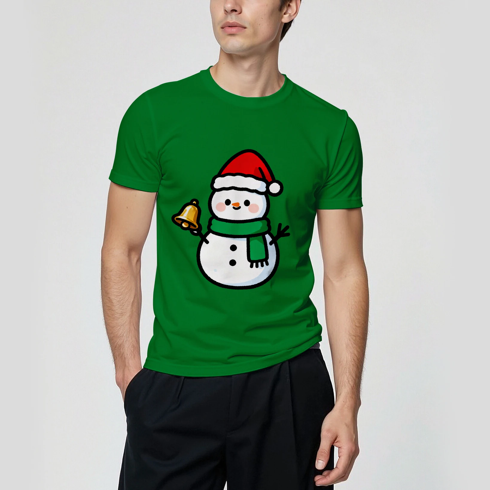 تيشيرت رجالي صيفي بأكمام قصيرة بتصميم نمط رجل الثلج، عصري وبسيط، كاجوال وملابس يومية