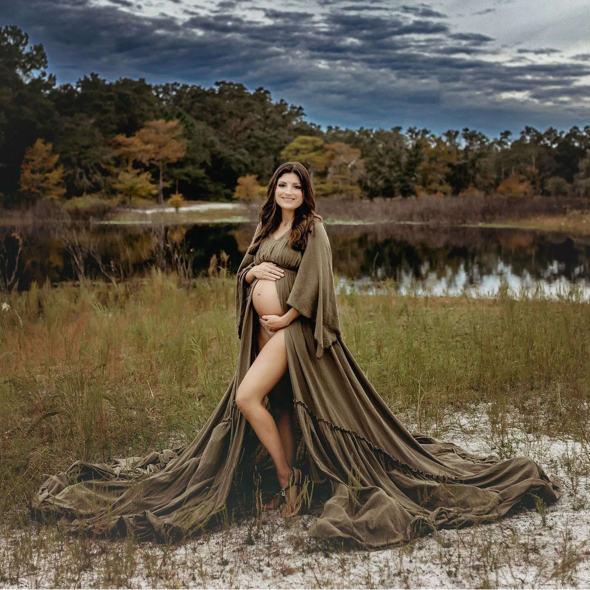 Don&Judy コットンマタニティドレス写真撮影用フロントスリットロングドレス妊婦用ベビーシャワー結婚式ビーチ写真撮影用ガウン