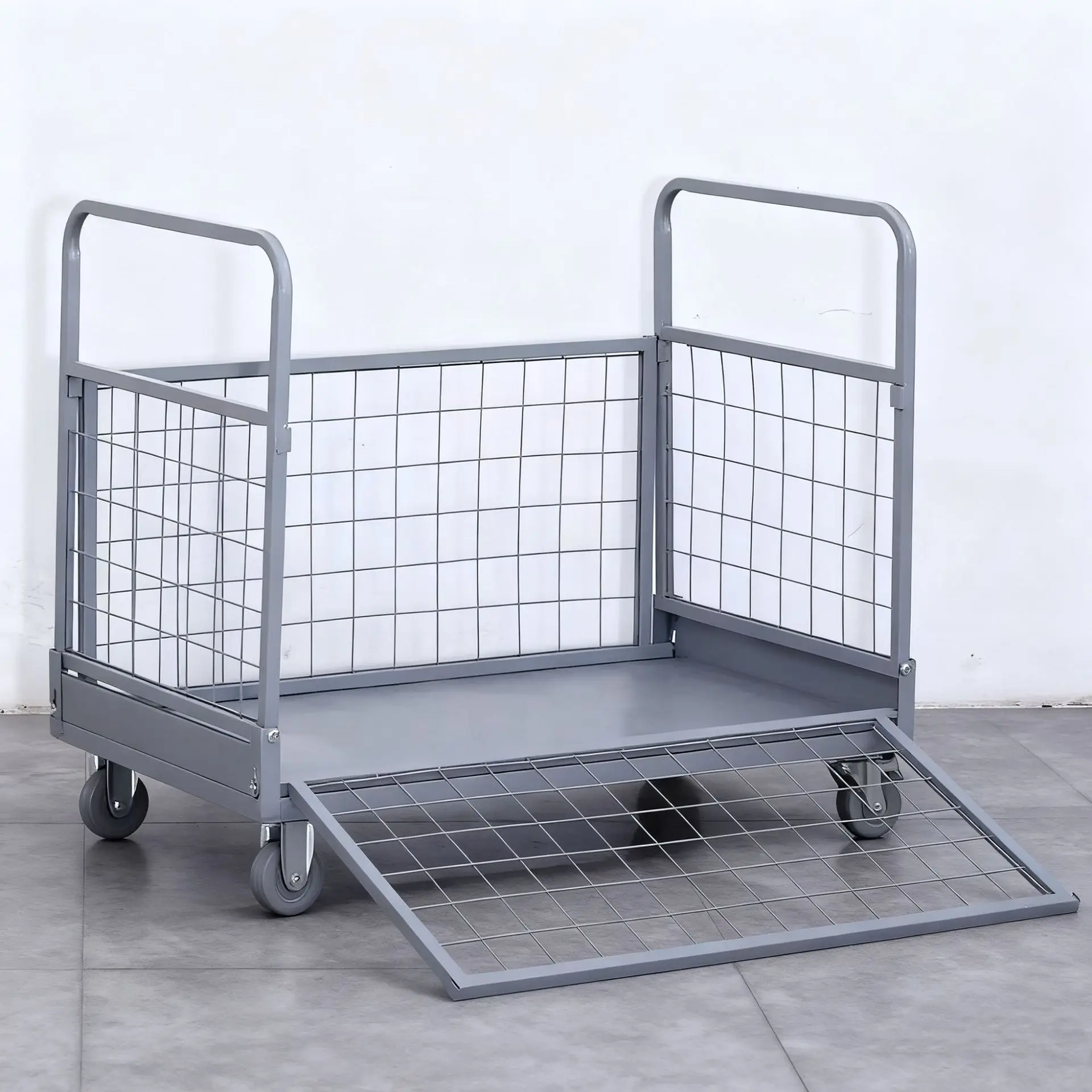 Warehousing and logistics factory Heavy-duty fence flatbed truck Garment factory Grid trolley Folding and pulling goods