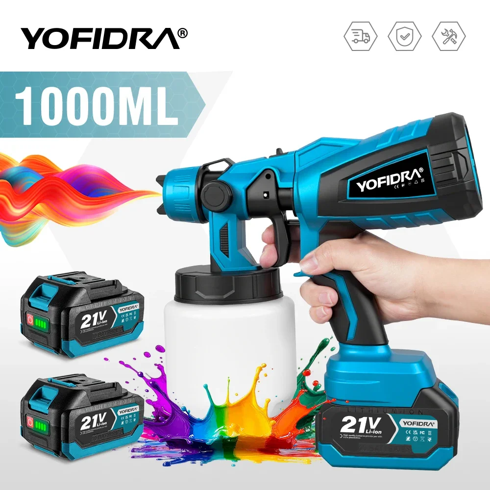 YOFIDRA 1000ML pistolet électrique sans fil pulvérisateur de peinture Auto revêtement en acier aérographe bricolage outils électriques pour Makita batterie broche