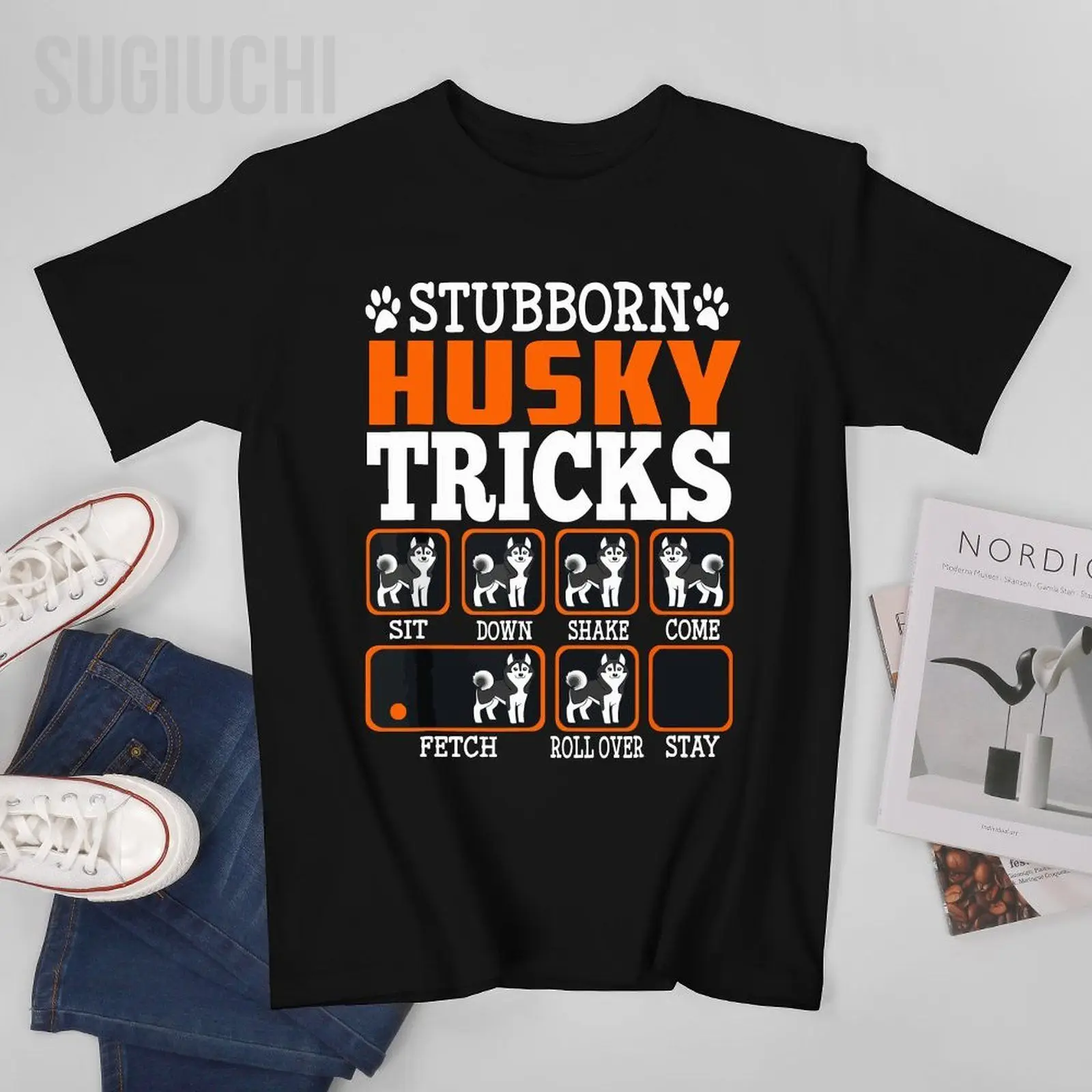 Unisex Men Stubborn Siberian Husky Tricks Gift Dogs Lover Tshirt Tees T Shirts Women Boys 100% Cotton T-Shirt
