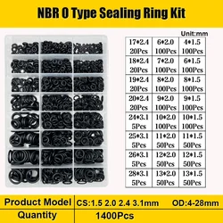 Nbr O Ring Nitril Rubber Zwart O-Ring Olie Slijtvaste Waterdichte Afdichting Pakking Kraan Pijp Auto Sanitair Pneumatische Oring Kit