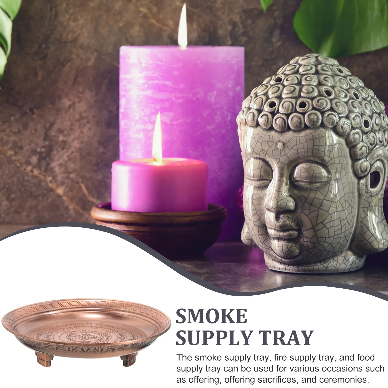 

Vintage Metal Offering Tray Temple Dish Worship Plate Incense Ash Container Alloy Sacrificing Tray Round Supplies