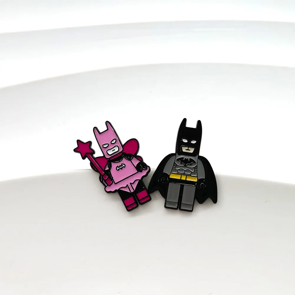 2pcs/set 3D Cartoon Star Pink Black Bat Love Heart Building Block Brooch Backpack Pendant Couple Brooch Accessory Gifts