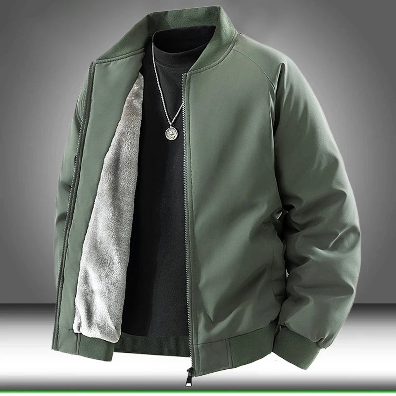 

Winter Jacket Men Thick Warm Fleece-lined Coat Korean Casual Baseball Jackets Outerwear Solid Color Parkas Men's Clothing Top