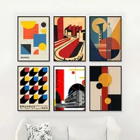 Bauhaus Modern Abstract Geometric Poster Sticky Posters Waterproof Paper Sticker Coffee House Bar Home Decor