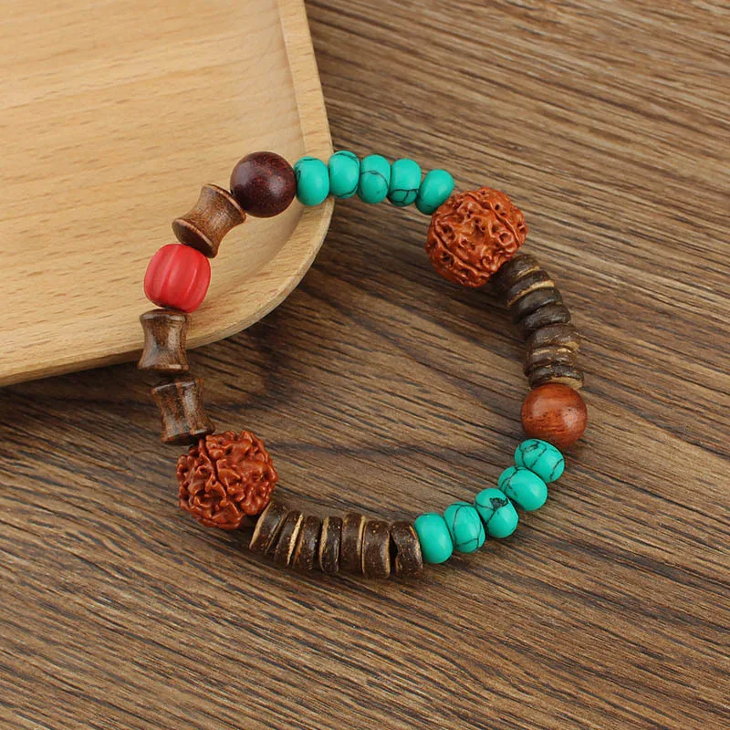 Rudraksha Beads Men Vintage Bracelet Original Wooden Beads Meditation Prayer Buddha Stretch Bracelets&Bangle Women Yoga Jewelry