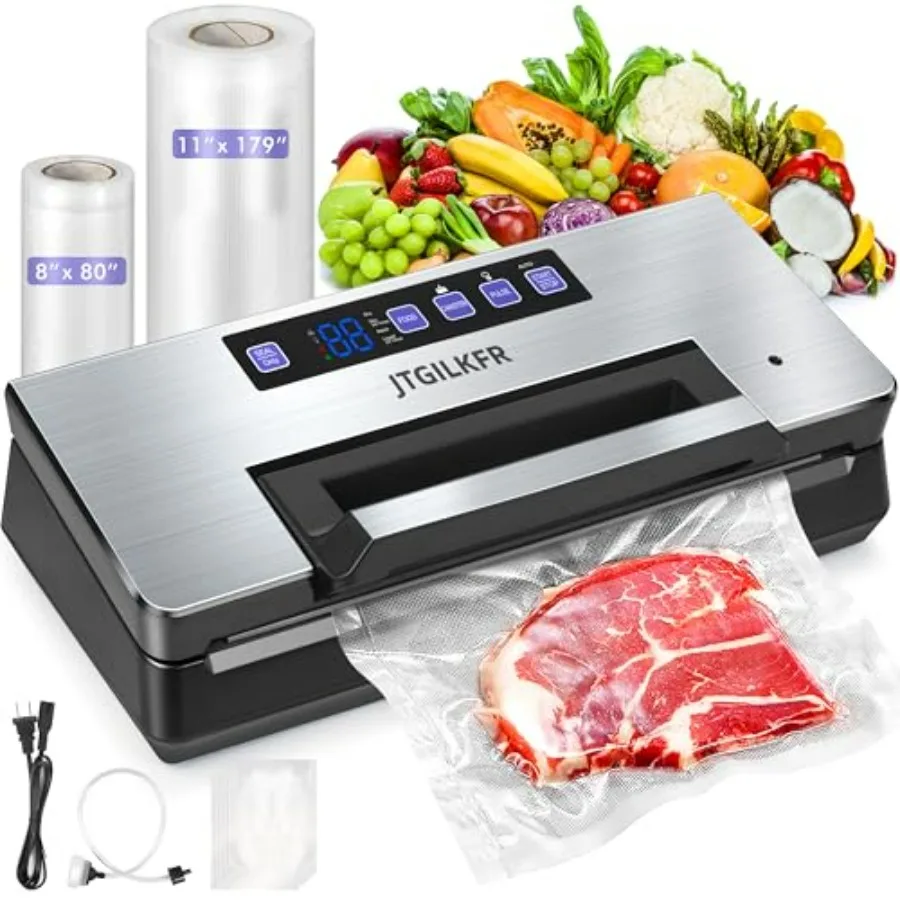 

Vacuum Sealer - Powerful 95kPa vacuum sealer for food with Built-in Cutter Bag Storage,Easy-Lock Handle Digital Timer,2 Roll and