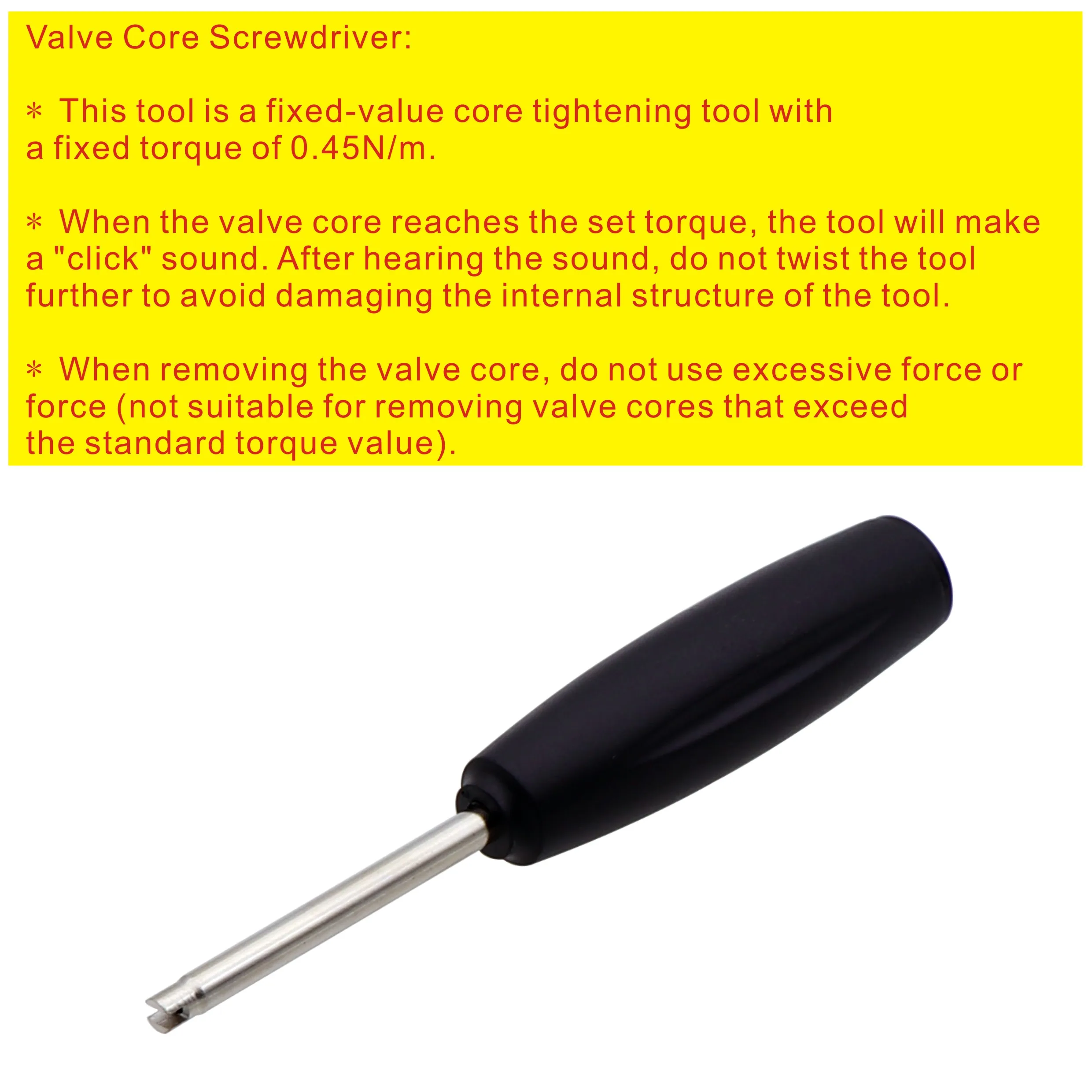 1pc Torque Valve Core Screwdriver Black Handle Standard Bore Valve Core Installation or Removal Professional Tire Repair Tool