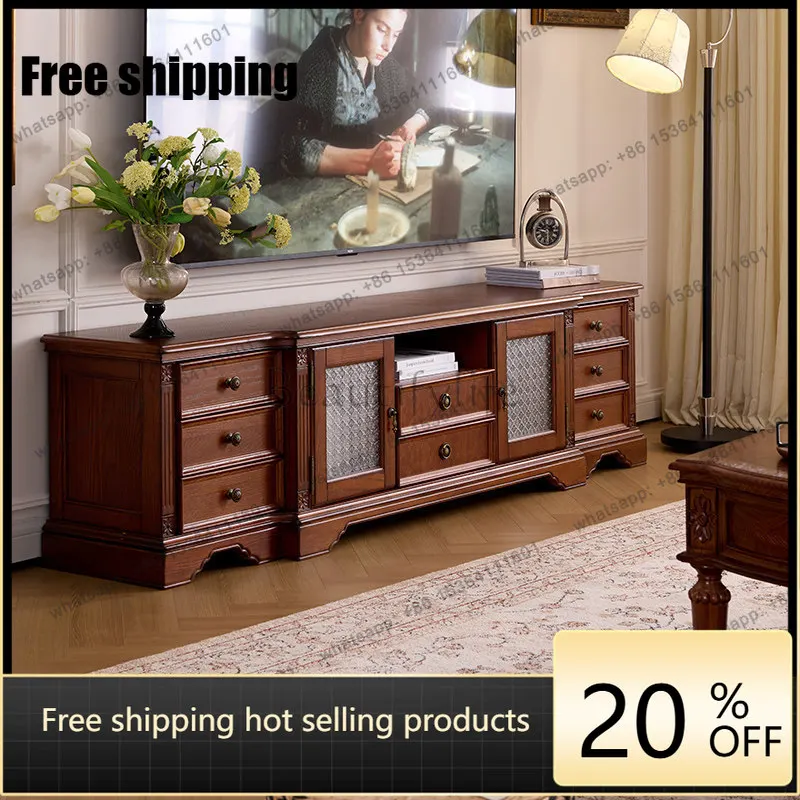 LD American retro all solid wood floor-to-ceiling TV cabinet living room locker