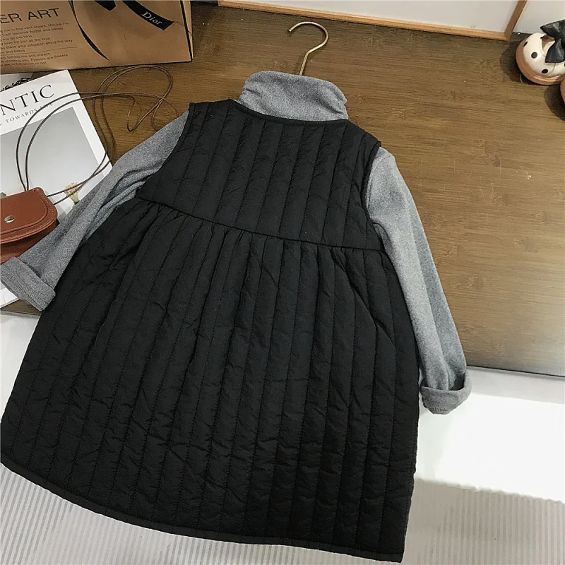 Girls' Quilted Dress New Winter Fashionable Warm Versatile Vest Dress for Children Stylish Cotton Dress for Girls