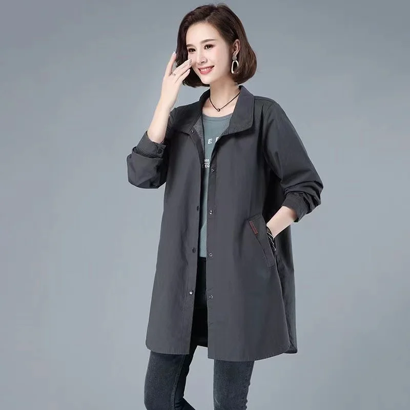 2025 New Spring Autumn Trench Coat Woman Korean Mid-length Solid Color Thin Women Overcoat Windbreaker Female Outerwear 8XL