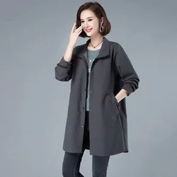 2023 New Spring Autumn Trench Coat Woman Korean Mid-length Solid Color Thin Women Overcoat Windbreaker Female Outerwear 8XL