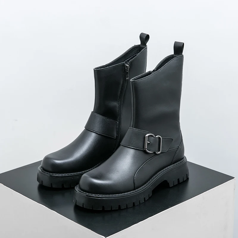 Autumn and Winter Retro Maillard Short Boots Thick Sole Height Increase Non Slip Zipper Fashionable Casual Knight Boots