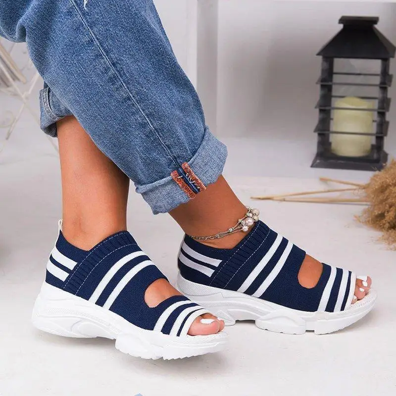 Women Sandals 2023 High Heels Platform Women Shoes Summer Female flats Knitting Slip On Peep Toe casual Women Sandals