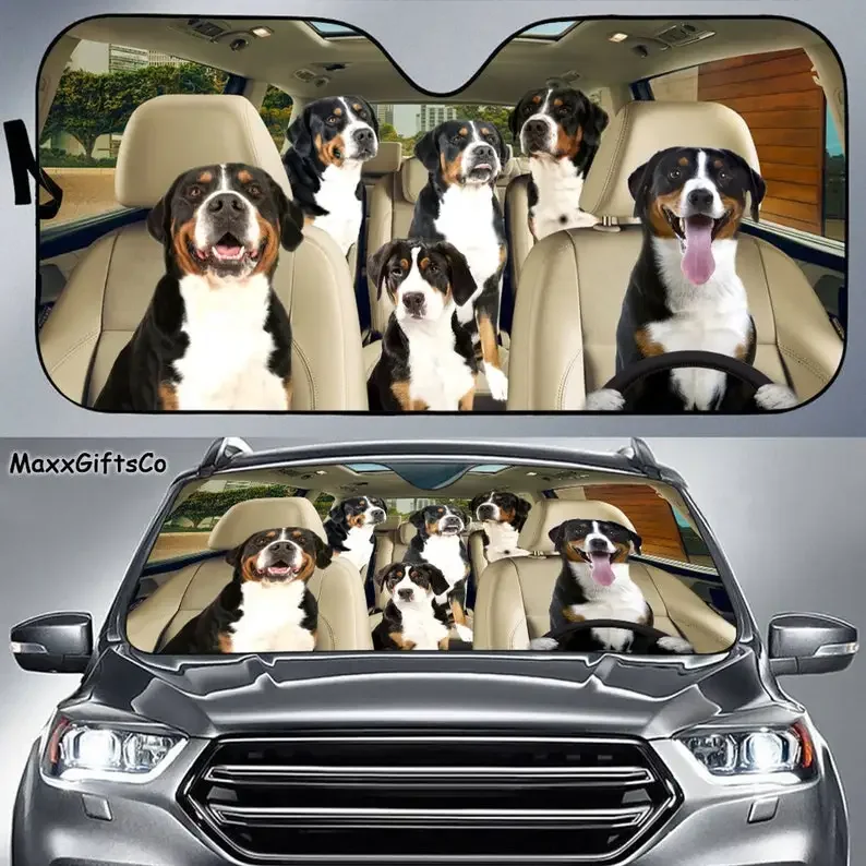 Swiss Mountain Dog Car Sun Shade, cães pára-brisa, família pára-sol, cão acessórios do carro, decoração do carro, presente para papai e mamãe