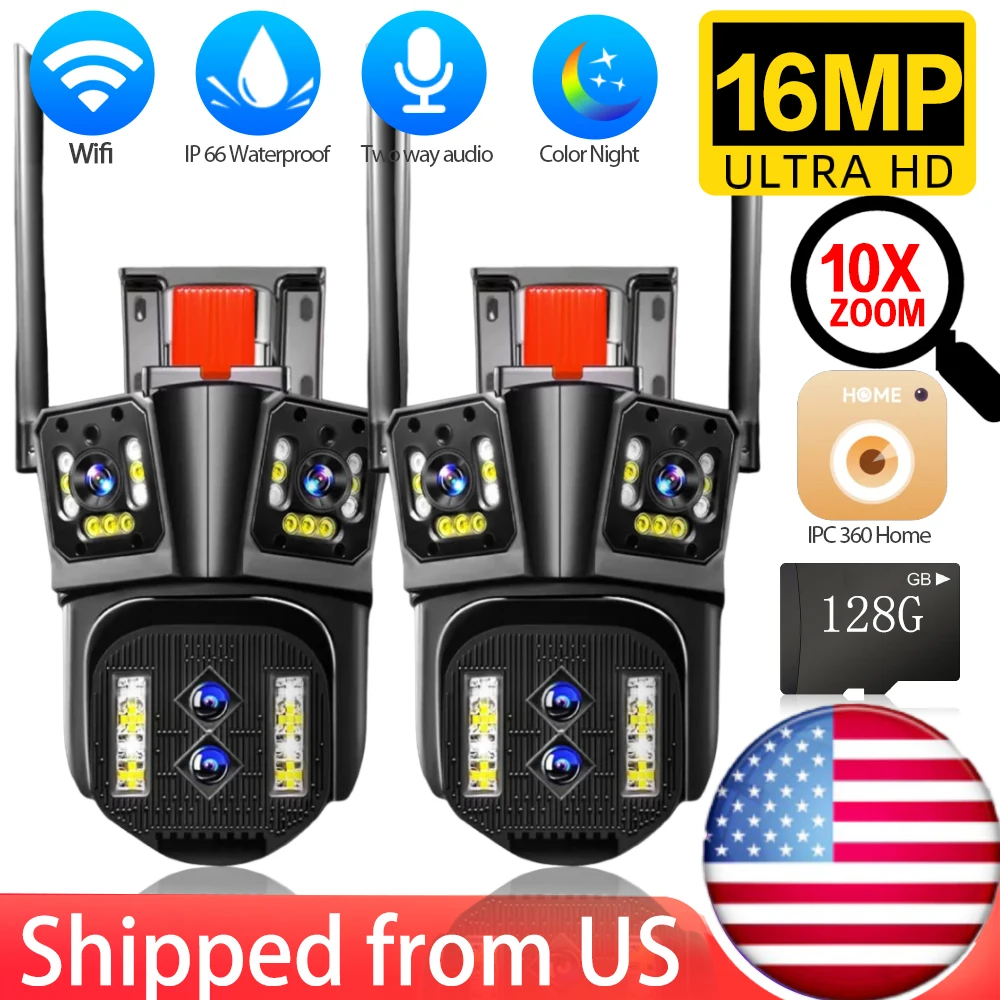 

4K 16-мегапиксельная камера, наружное ночное видение, 10-кратный зум, четыре объектива, Wi-Fi, IP-камера, защита безопасности, обнаружение движения, IP-мониторинг видеонаблюдения