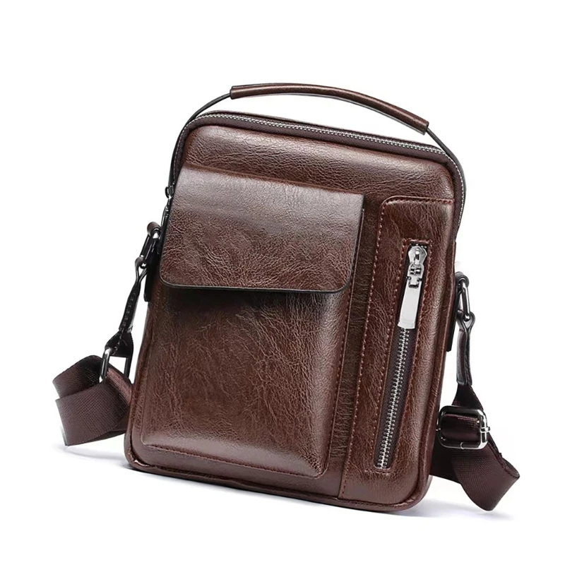 Stylish PU Leather Crossbody Shoulder Bag for Men with Multiple Pockets and Adjustable Strap Retro Small Bag