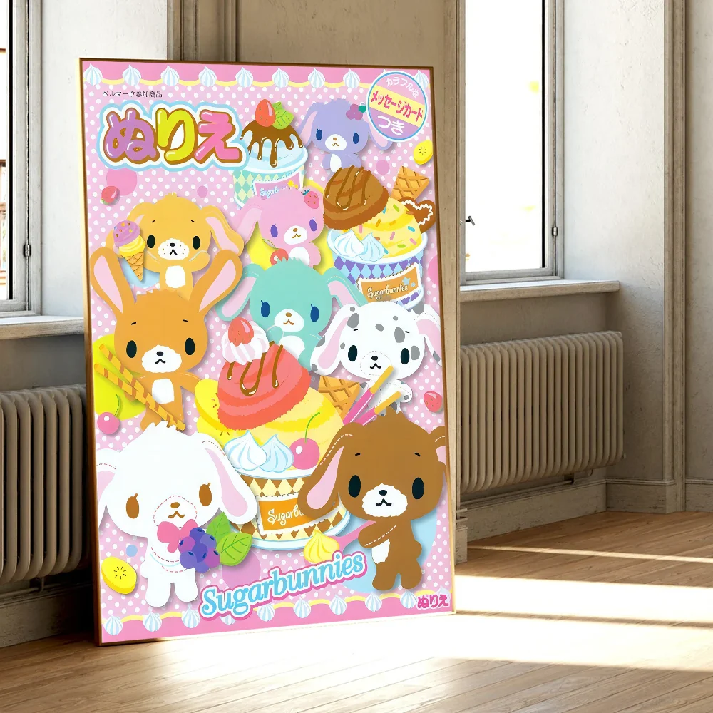 AZNM Sugarbunnies Bonbonribbon Rosa niedliches Kaninchen-Cartoon-Leinwand-Wandkunstwerk, ungerahmt, Mädchenzimmer-Dekor-Poster – Detail 1