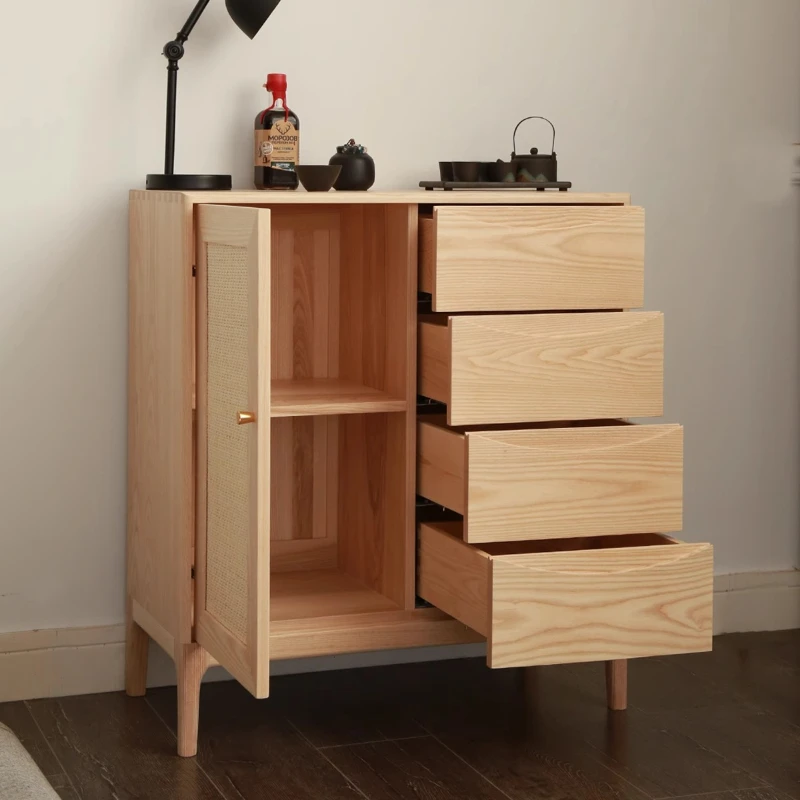 

dining side cabinet rattan door craftsmanship all solid wood log storage cabinet