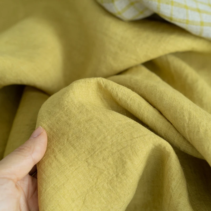 Gentle Turmeric Plaid Washed Yarn-Dyed Linen Fabric Solid Color Linen Fabric