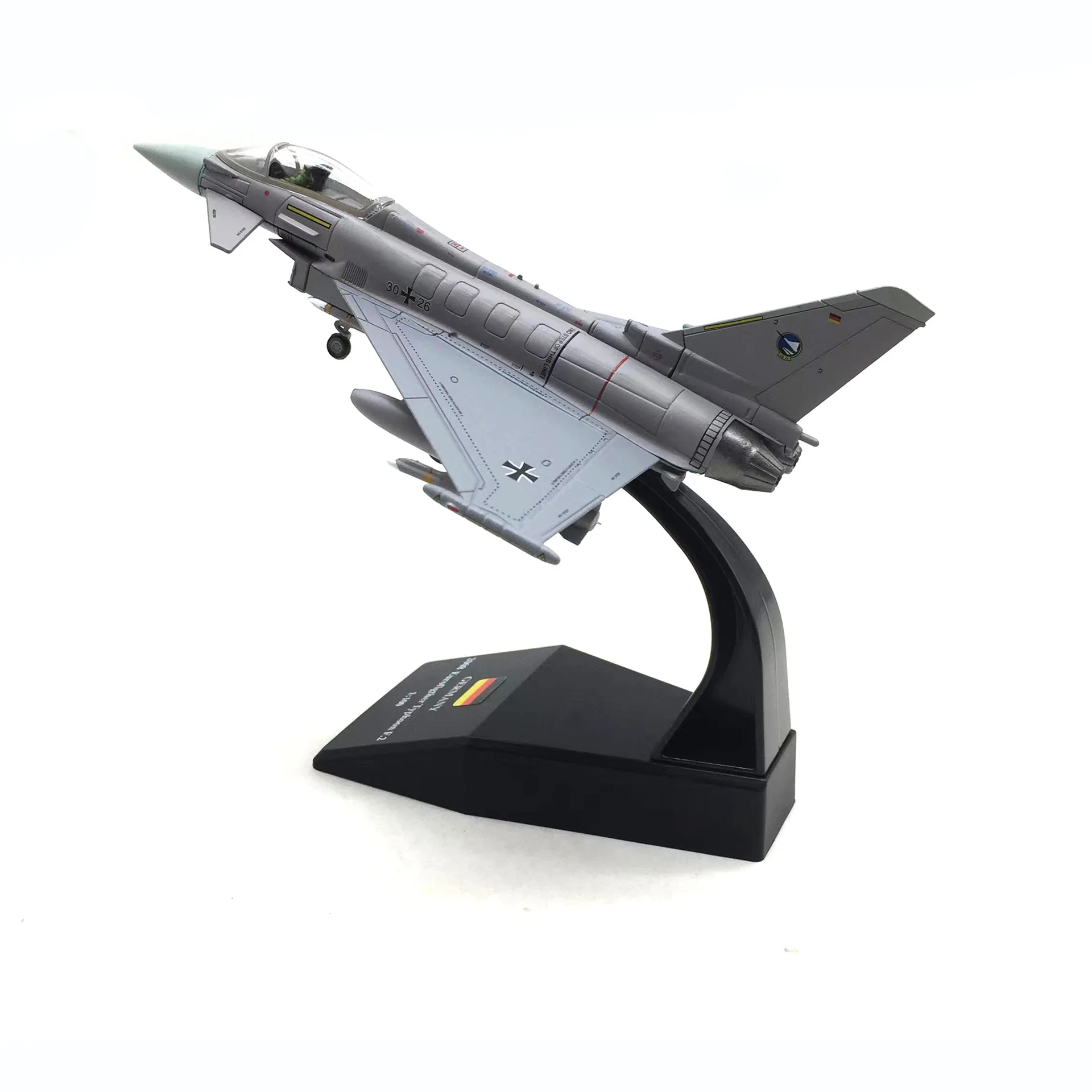 Modelo de avión de combate de aleación de simulación de la Fuerza Aérea Alemana, Typhoon europeo Ef2000, escala 1/100, productos terminados