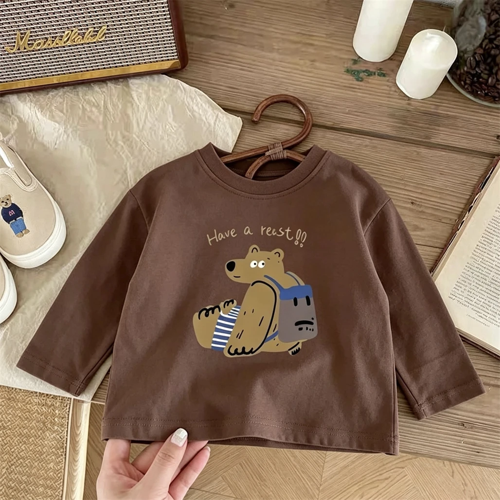 Long Sleeve Tops Printing T Shirt Simple Versatile Base Shirt New Design Cartoon Tees Toddler Fashion Crewneck Bottoming Shirt