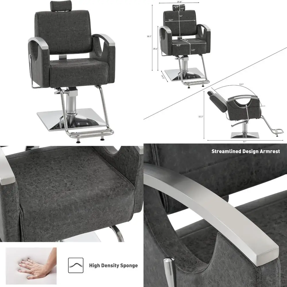 

"Grey Reclining Barber Chair for Hair Salon Professionals"