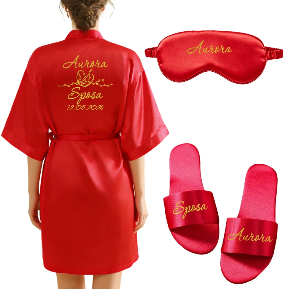 

Customizable Personalized Robe for Bride Bridesmaid with Name And Date Birthday Party Gown Add Any Text Bathrobe - Unique Giftin