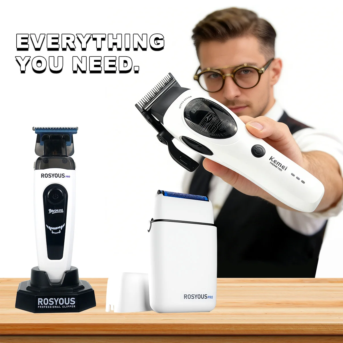 

KEMEI KM-1423 Brushless Motor ROSYOUS RSpro-202 RS-620 Professional Hair Clipper Kit for Men with Base Charger Hair Trimmer