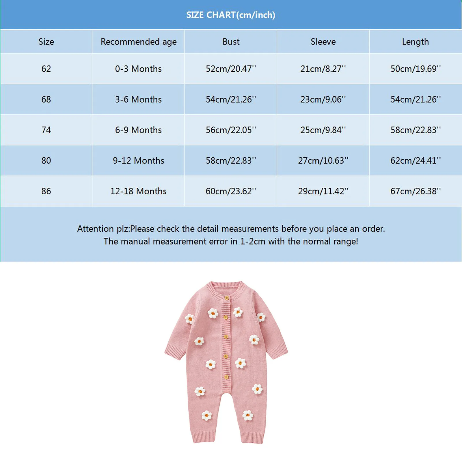 Autumn And Winter Baby Clothing Knitted Jumpsuit Baby Girls Embroidered Flower Print Pink Overalls Baby Girls Jumpsuits 0-18M