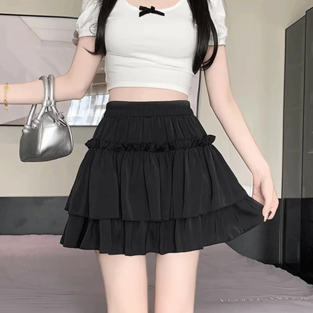 أنيقة الحلو نمط مطوي ألف خط تنورة تنوعا الأساسية قطع المتدرج تنورة عالية الخصر أنيقة كشكش تنورة المؤنث #5