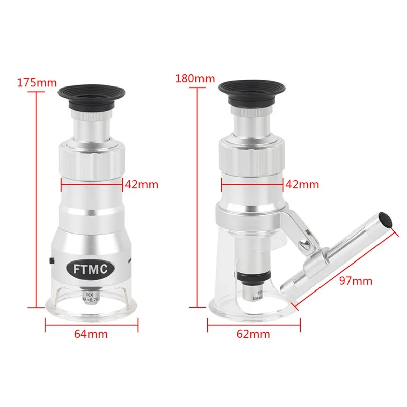 40X 60X 100X Handheld Monocular Microscope With Scale Measure LED Magnifier For Electronic Components/Printing/Textile Detection