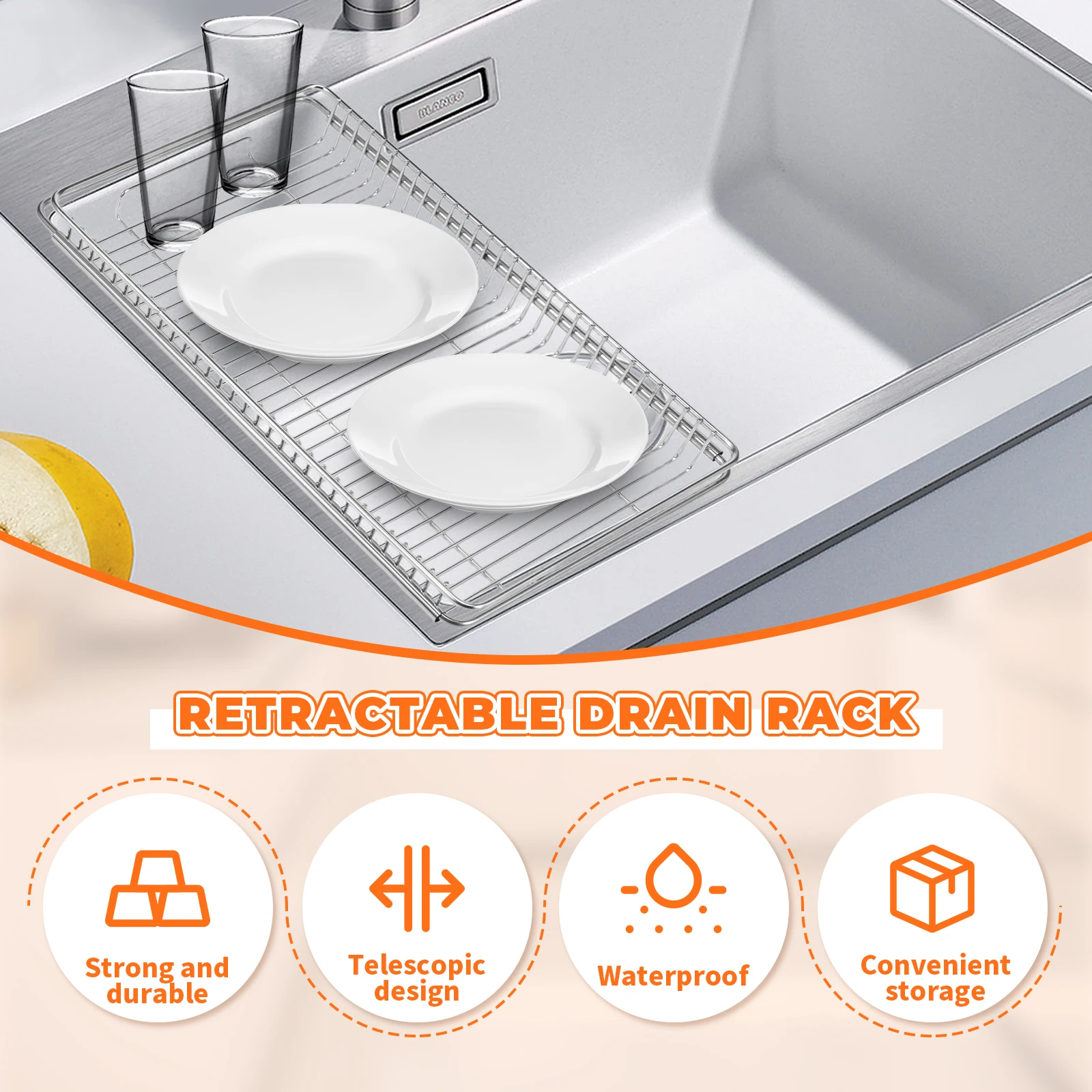 Extendable Over the Sink Dish Drying Rack 304 StainlessSteel Sink Drainer Rack Multifunctional Dish Strainer for Kitchen Counter