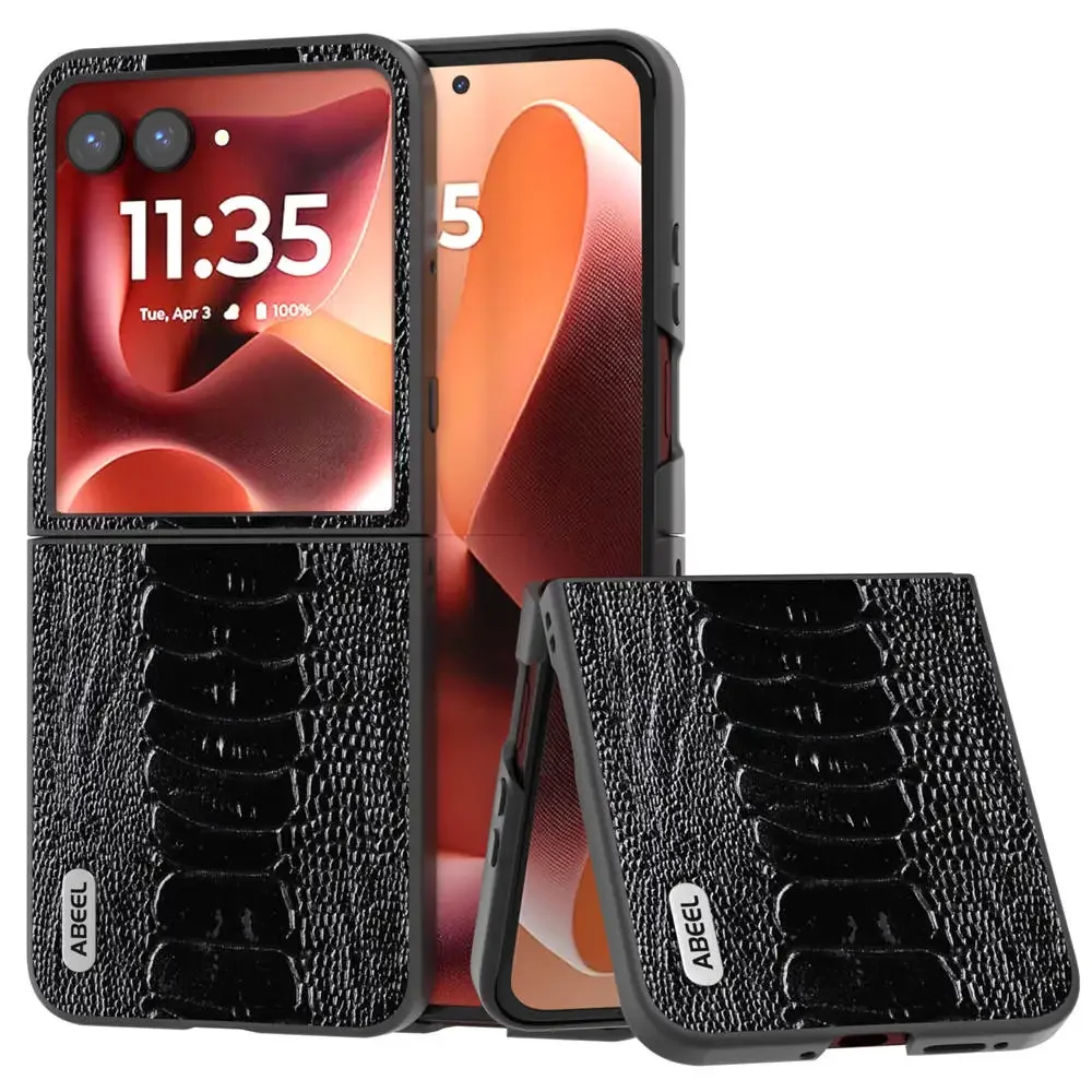 Echtes Rindsleder mit Straußenfußmuster für Moto Razr 60 50 Ultra RAZR 60 2025 2024, Business-Hart-PC-Rüstung auf der Rückseite