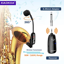 XIAOKOA UHF Wireless Instruments Saxophone Microphone Wireless Receiver Transmitter,160ft Range,Plug and Play,Great for Trumpets