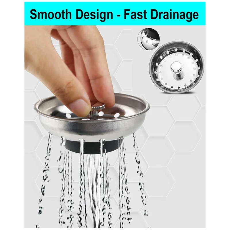 TOP 2 Pcs Kitchen Sink Strainer Stopper Combo Basket Replacement For 3-1/2 Inch Drain, Bonus 3Pcs Kitchen Cleaning Brushes