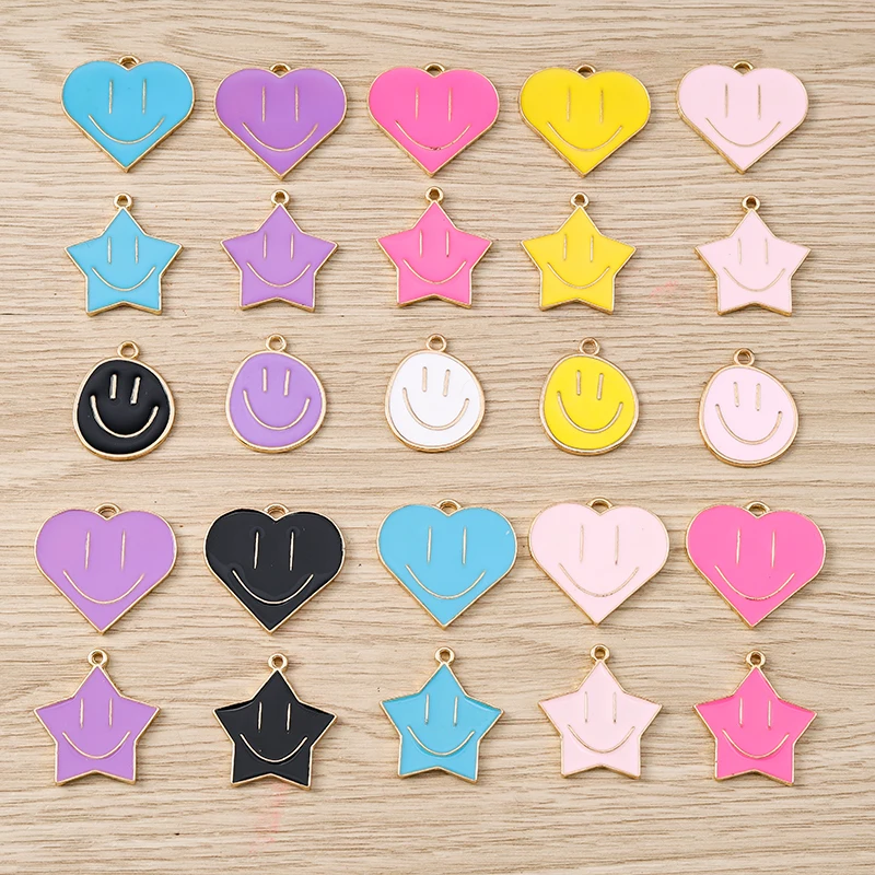 

10pcs Mix Candy Colors Enamel Smile Face Star Heart Charms Pendants for Jewelry Making Earrings Necklaces DIY Crafts Accessories