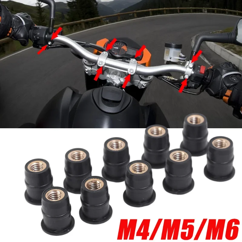 10pcs M4/M5/M6 Motorcycle Modified Brass Rubber Well Nuts Fastener Motorcross Decoration Windshield Riveted Fastener Accessories