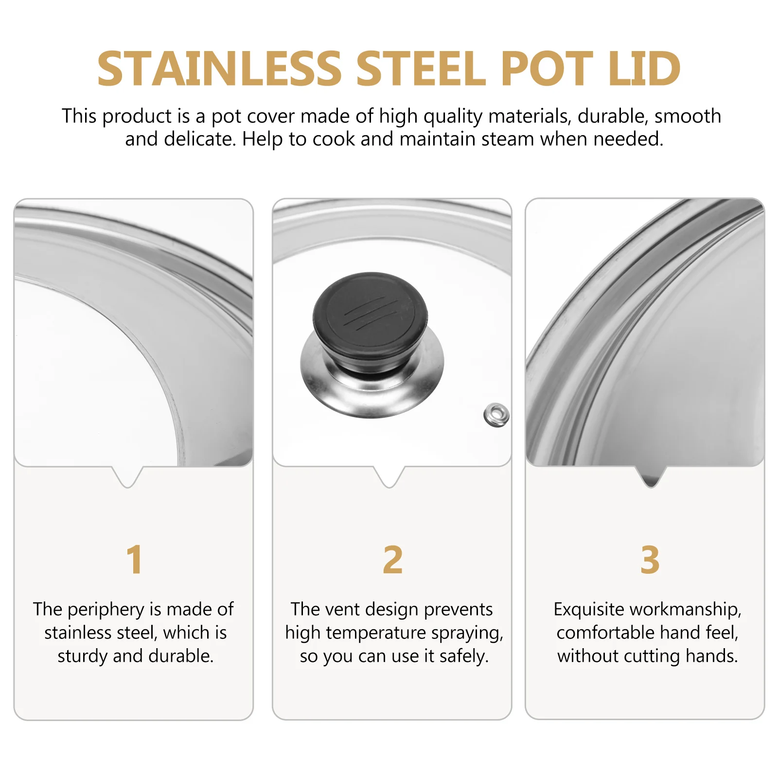 

1pc Anti Spill Lid Stainless Steel Covers Pot Lid For Pot Easy Clean Vent Design Cooking Kitchen Practical Pan Cover