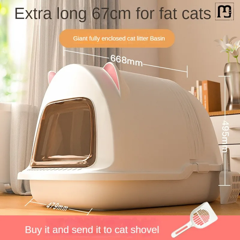 Large Capacity Cat Ear Litter Box Fully Enclosed Cat Toilet Double Door Toilet Removable and Washable Cat Toilet Pet Supplies