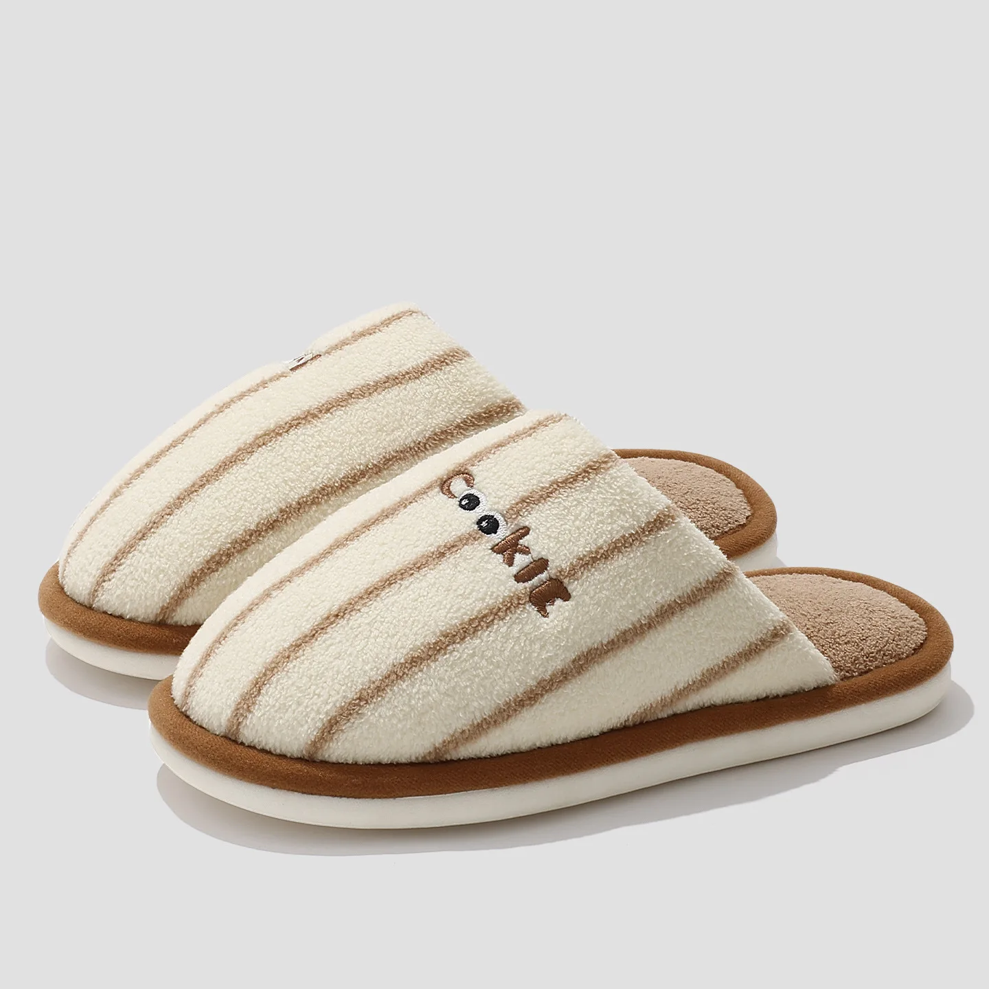 

Милые вышитые клетчатые пушистые парные хлопковые тапочки, домашние нескользящие теплые осенне-зимние домашние тапочки для пар