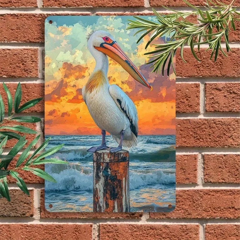 

Vintage Pelcoastal Tin Sign Metal Wall Decor, Art Deco Nautical Beach Decor for Ramadan 2026 & Valentine's, Rustic Home Gift 8x1