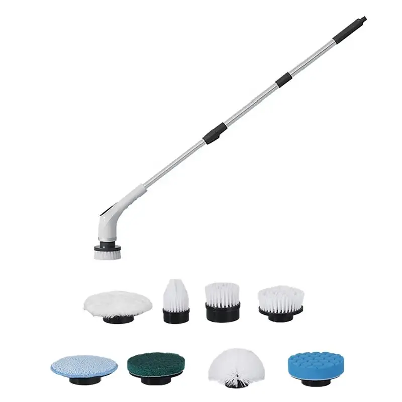 

SYW-Electric Scrubber Cordless Cleaning Brush With 8 Replacement Brushes Head 2 Extension Handles For Bathtub Kitchen