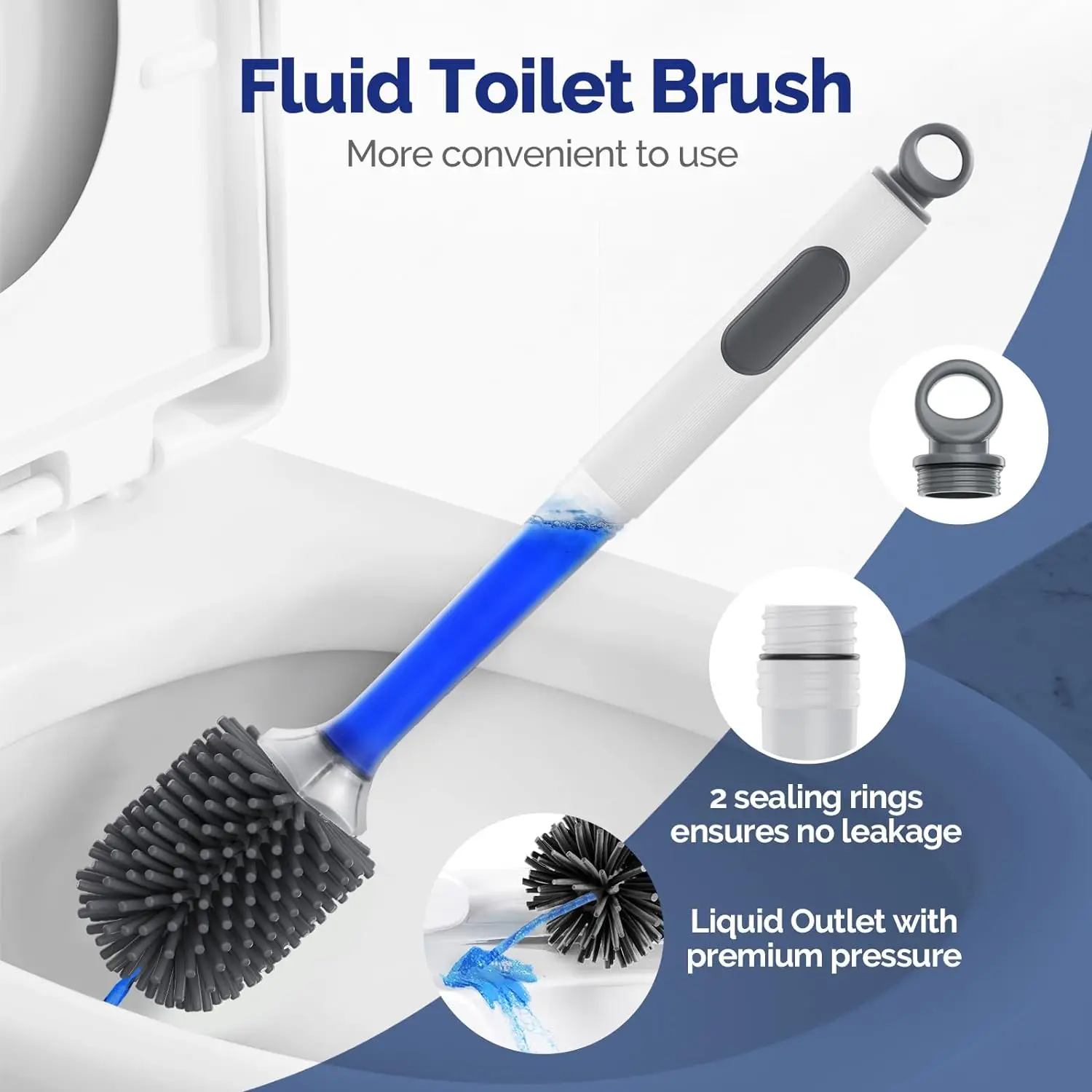

Water Spray Silicone Toilet Brush Long Handle Refillable Silicone TPR Brush With Wall-Mounted Bathroom Cleaning Accessories