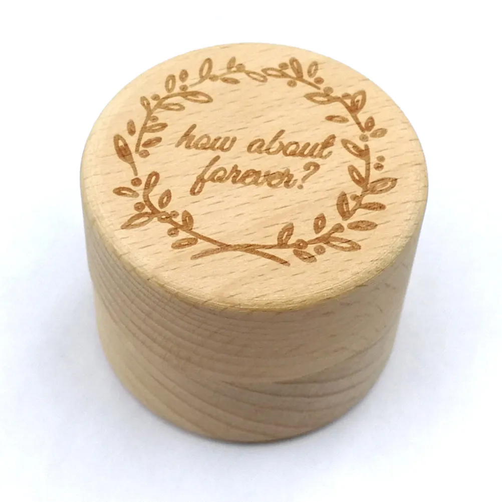 Rustic Wooden Ring Box Vintage Round Style Romantic Sweet Words Engraved Perfect for Wedding Ceremony Engagement Party Valentine
