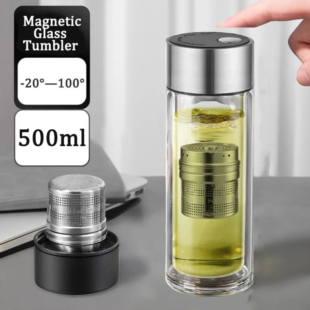 

Подарочная стеклянная чашка для чая с двойными стенками и заварочным устройством, изолированный магнитный стеклянный стакан, 500 мл, открытая бутылка для чая в один клик, офисная бутылка